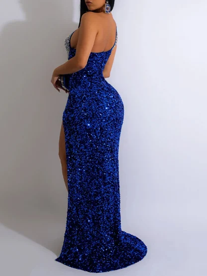 Glamour High Slit Sequin Maxi Dress - Image 3