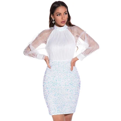 Mesh Sleeve Sequin Cocktail Dress