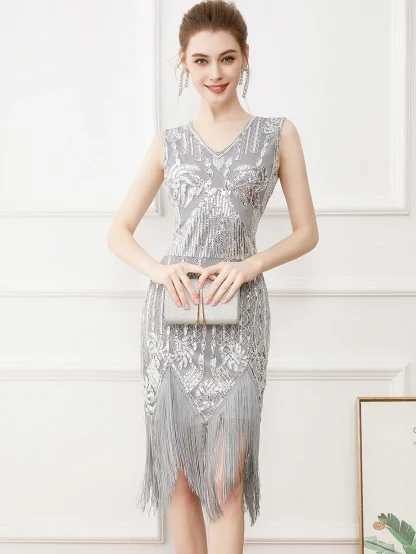 Retro Tassel Midi Sparkling Dress - Image 2
