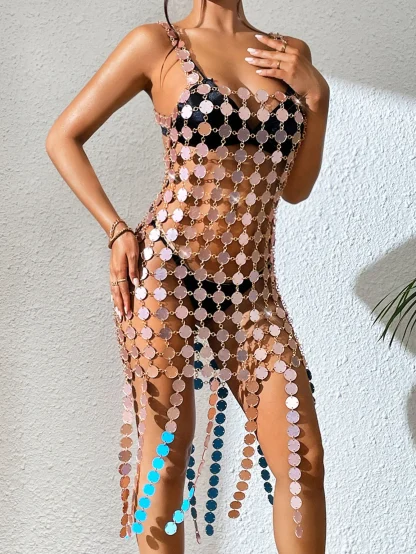 Metal Sequin See-Through Summer Dress