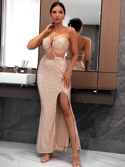 Radiant Strap Maxi Shiny Dress - Image 3