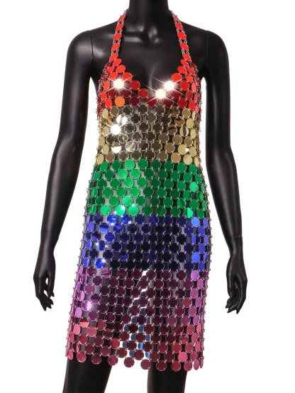 Sultry Metal Sequin Beach Party Dress - Image 3