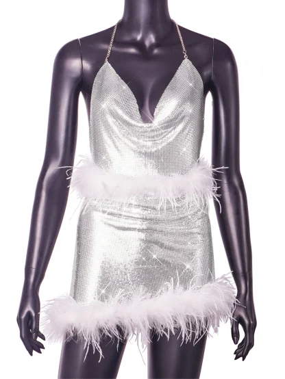 Feather Accent Sequin Mini Dress - Image 4