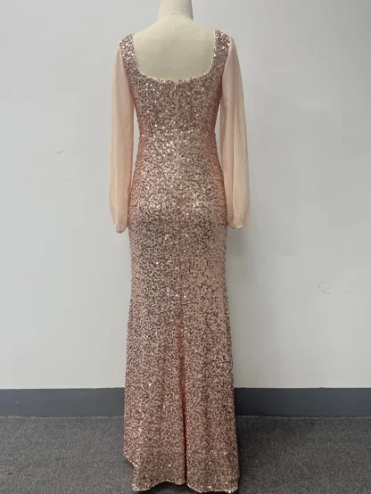 Puff Sleeves Bodycon Sequin Dress - Image 6