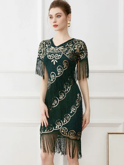 Tassel Hem Sleeve Midi Sequin Dress - Image 2