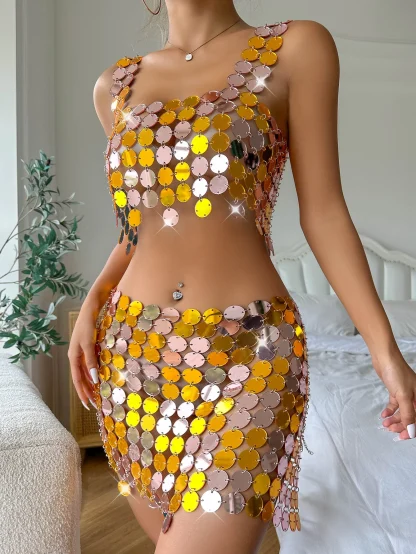 Sleek Metallic Sparkling 2-Piece Dress
