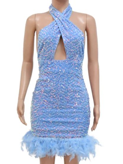 Cross Halter Backless Sequin Dress - Image 3