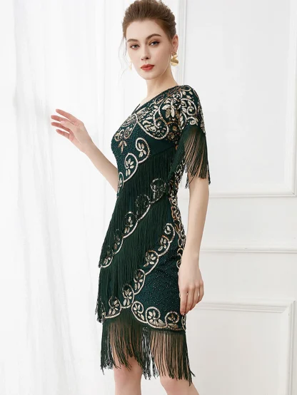 Tassel Hem Sleeve Midi Sequin Dress - Image 3