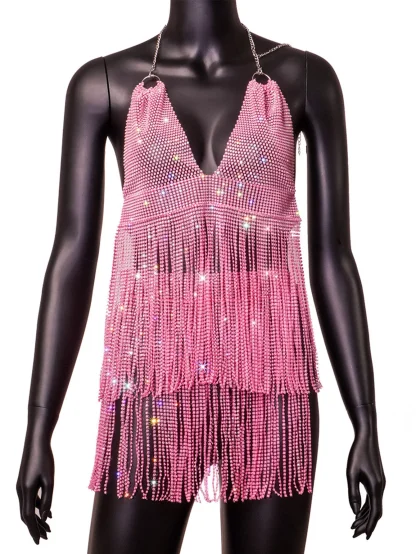 Backless See-Through Sparkling Dress - Image 4