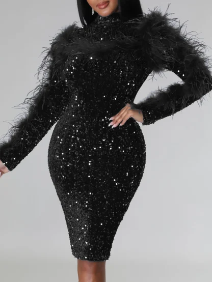 Elegant Long Sleeve Shiny Dress
