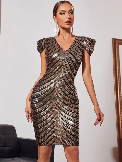 Radiant Ruffled Sleeve Sequin Dress