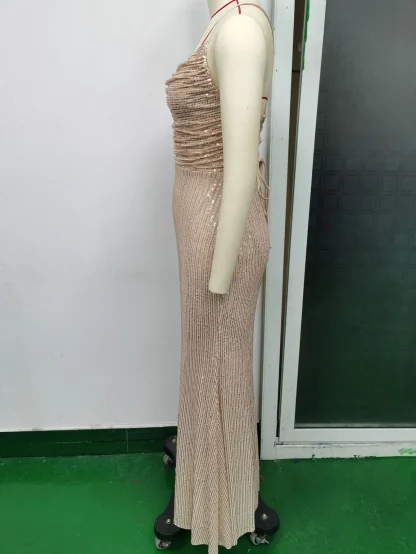 Simple Elegant Spaghetti Shiny Dress - Image 6