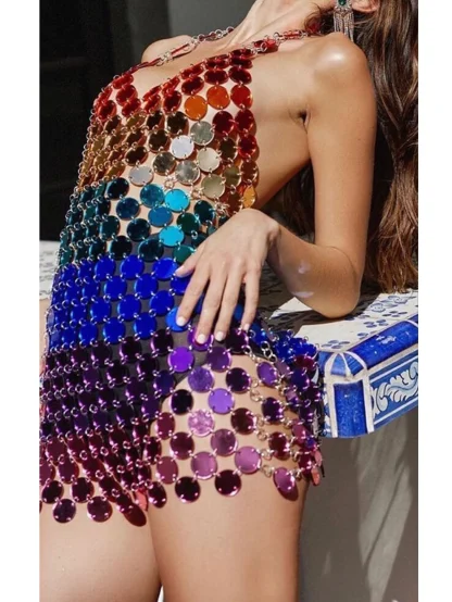 Sultry Metal Sequin Beach Party Dress - Image 2