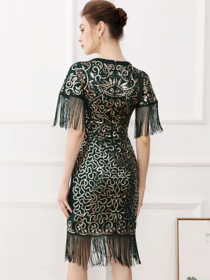 Tassel Hem Sleeve Midi Sequin Dress - Image 4