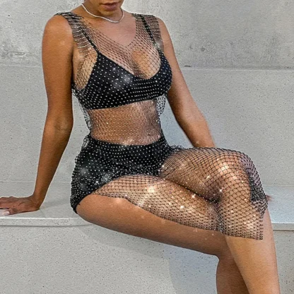 Midnight Sparkle Fishnet Sequin Dress - Image 3
