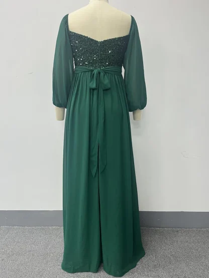 Long Puff Mesh Sleeve Shiny Dress - Image 6