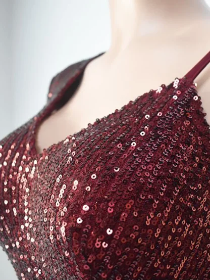 One Shoulder Sleeve Sequin Slit Dress - Image 4