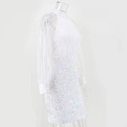 Mesh Sleeve Sequin Cocktail Dress - Image 6