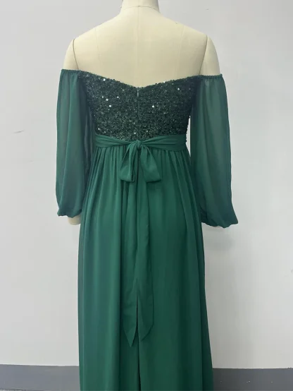 Long Puff Mesh Sleeve Shiny Dress - Image 7