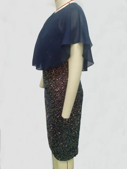 Mesh Sleeve Chiffon Sequin Dress - Image 6