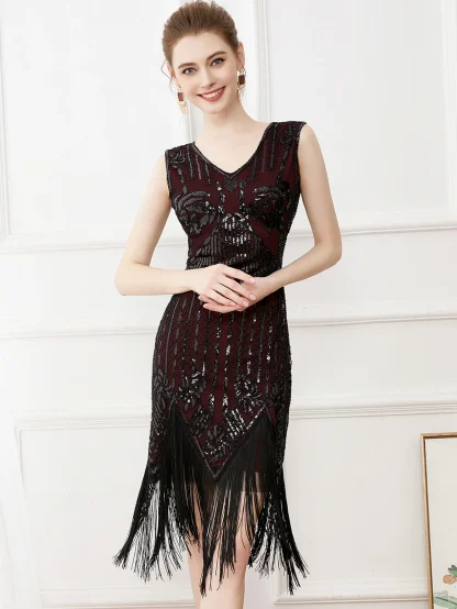 Retro Tassel Midi Sparkling Dress - Image 5