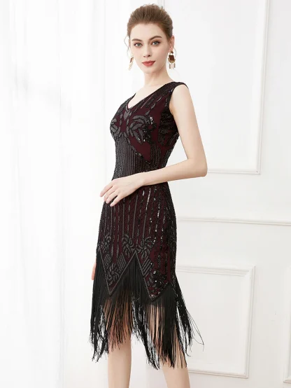 Retro Tassel Midi Sparkling Dress - Image 7