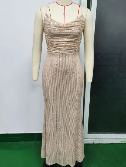 Simple Elegant Spaghetti Shiny Dress - Image 5