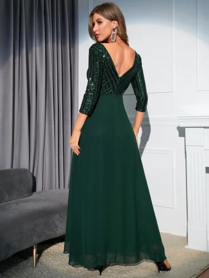 Deep V-Neck Back Chiffon Shiny Dress - Image 5