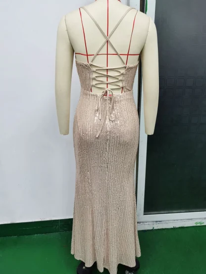 Simple Elegant Spaghetti Shiny Dress - Image 7