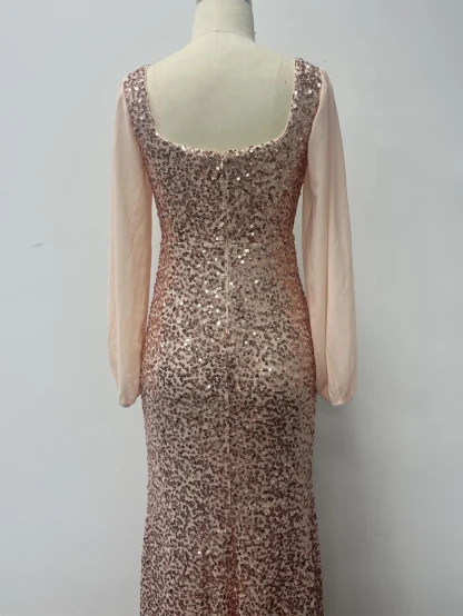 Puff Sleeves Bodycon Sequin Dress - Image 7