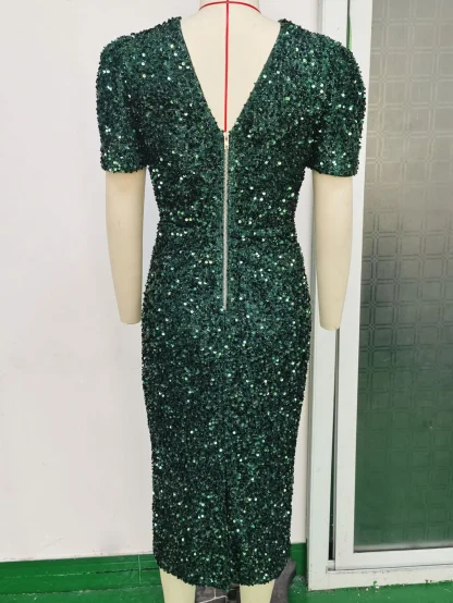 Green Split Back Sequin Midi Dress - Image 7