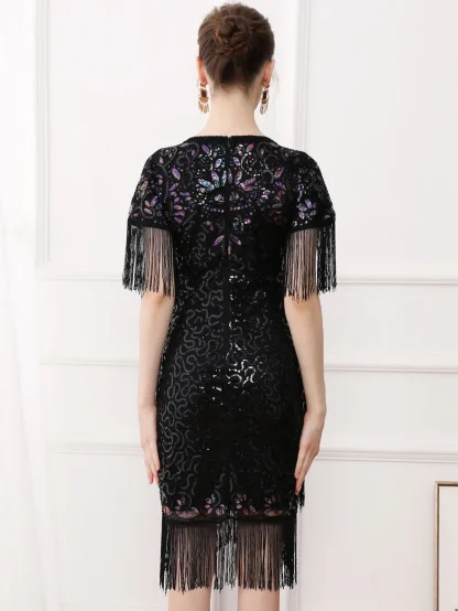 Tassel Hem Sleeve Midi Sequin Dress - Image 7