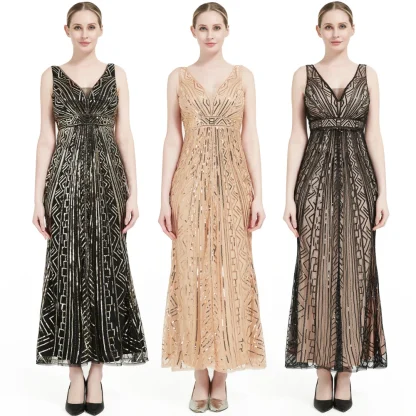 Sheer Elegance Sequin Maxi Dress - Image 2