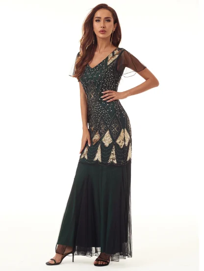 Mesh Sleeve Glam Sequin Long Dress - Image 3