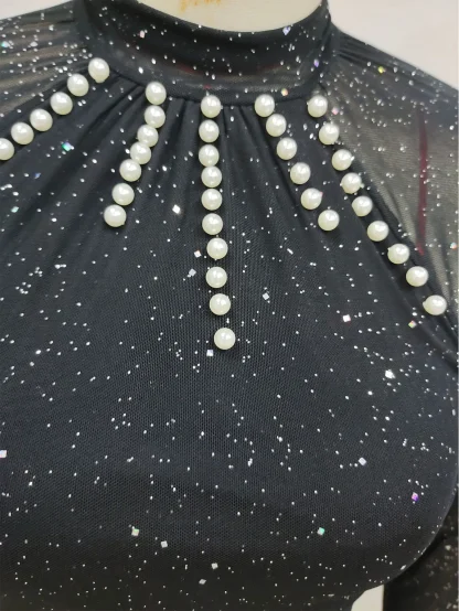 Glamorous Long Mesh Sleeve Shiny Dress - Image 5