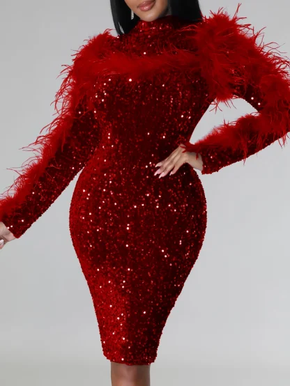 Elegant Long Sleeve Shiny Dress - Image 7