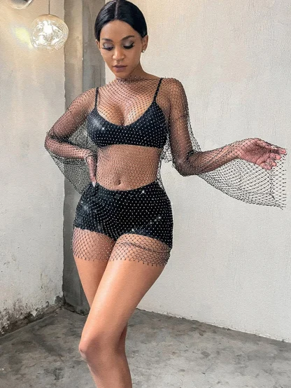 Sultry Fishnet Sparkling Mini Dress - Image 2