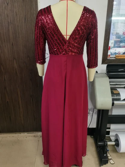 Deep V-Neck Back Chiffon Shiny Dress - Image 7