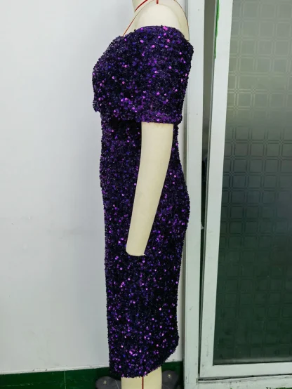 Elegant Off-Shoulder Sequin Dress - Image 6