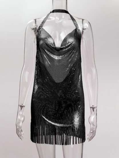 Chic Mini Halter Sparkling Dress - Image 7