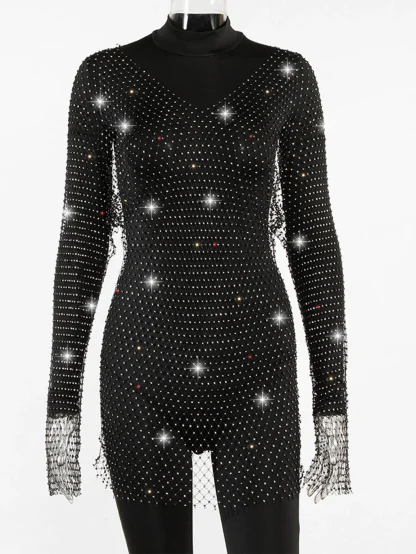 Sultry Fishnet Sparkling Mini Dress - Image 6