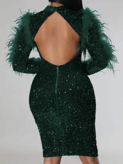 Elegant Long Sleeve Shiny Dress - Image 6