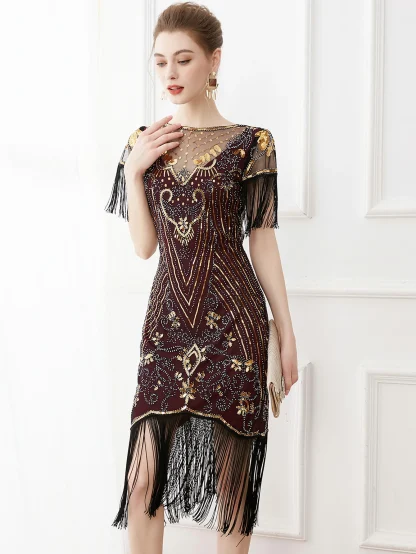 Retro Tassel Sleeve Sequin Dress - Image 7