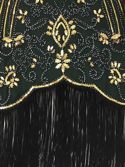Retro Tassel Sleeve Sequin Dress - Image 4
