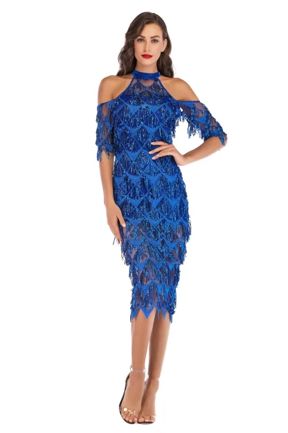 Sultry Off Shoulder Sequin Dress