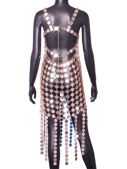 Metal Sequin See-Through Summer Dress - Image 4