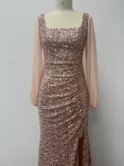 Puff Sleeves Bodycon Sequin Dress - Image 5