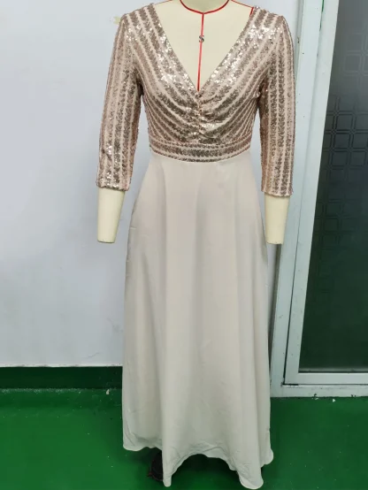 Deep V-Neck Back Chiffon Shiny Dress - Image 3