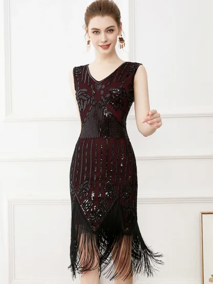 Retro Tassel Midi Sparkling Dress - Image 6