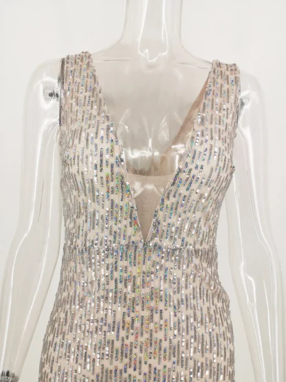 High Slit V-Neck Shiny Dress - Image 6